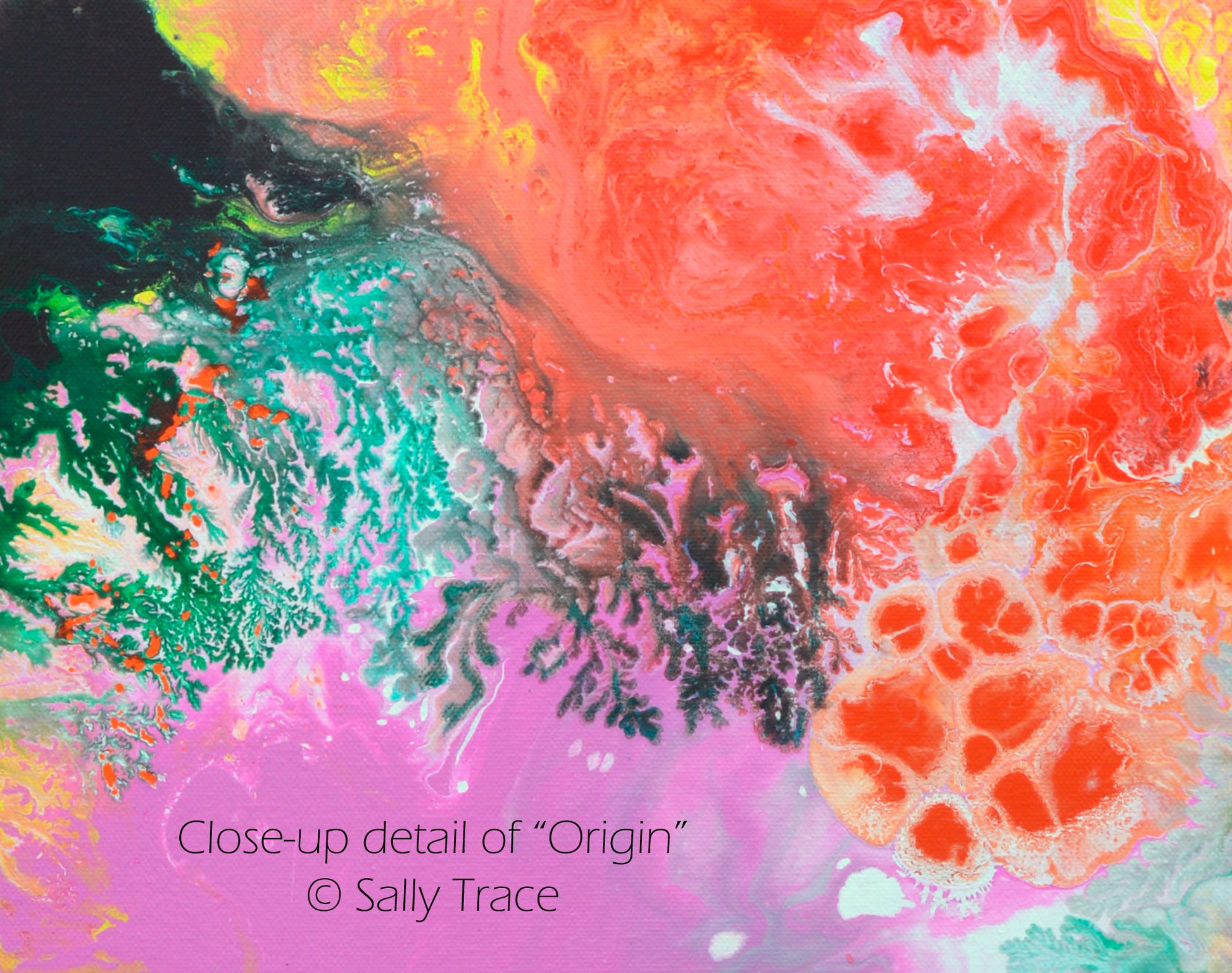 Modern art giclee print on stretched canvas from the original fluid art painting "Origin" by Sally Trace, contemporary art