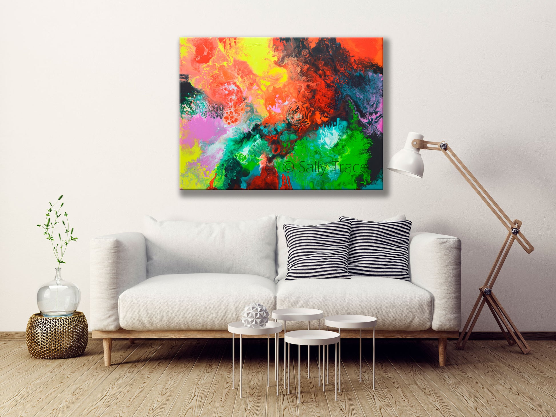 Modern art giclee print on stretched canvas from the original fluid art painting "Origin" by Sally Trace, contemporary art