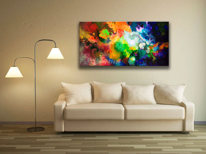 Outward Bound, fluid space art nebula painting giclee print on canvas by Sally Trace