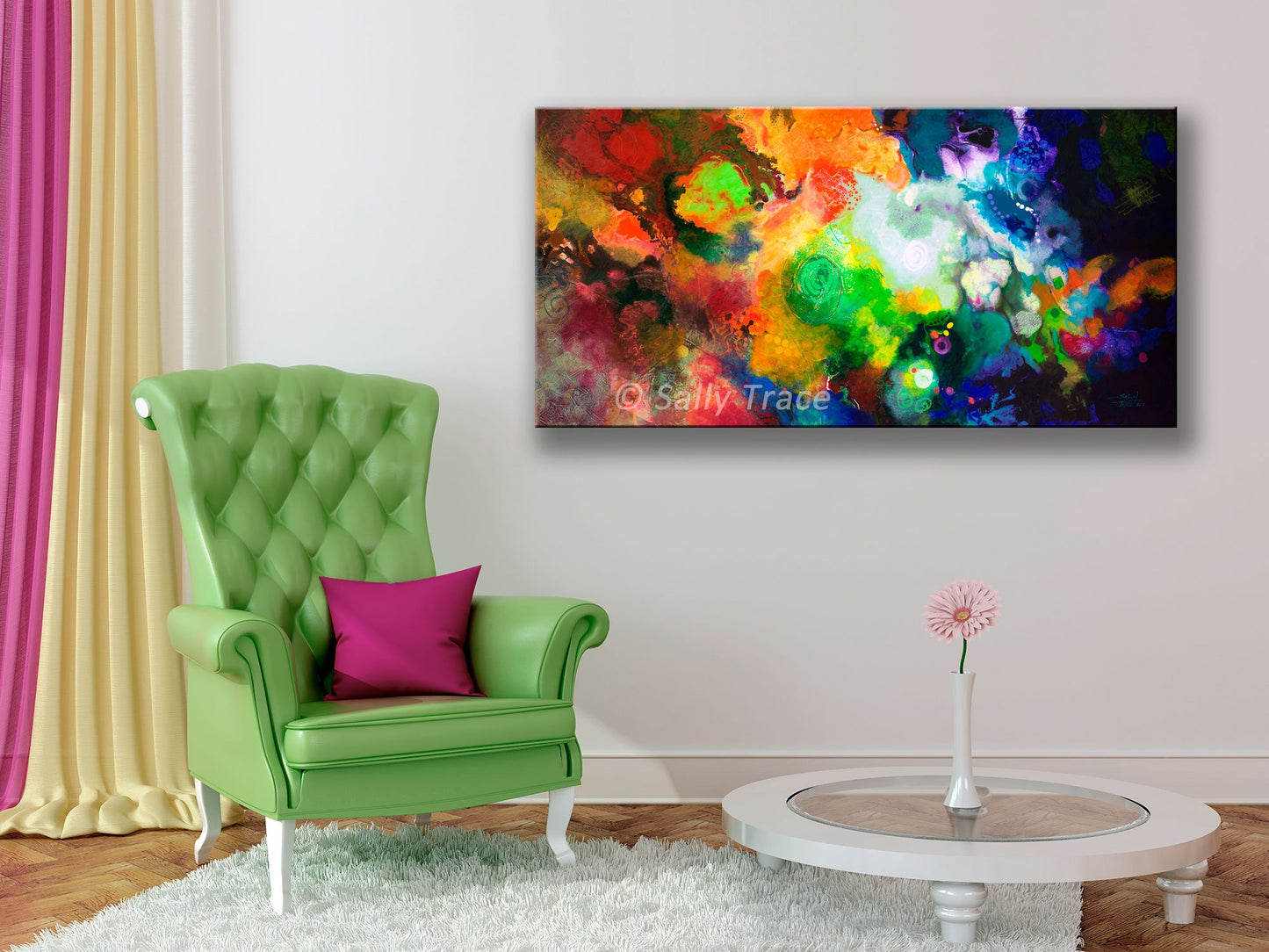 Outward Bound, fluid space art nebula painting giclee print on canvas by Sally Trace