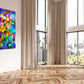 Pinwheel Blooms, modern contemporary geometric floral abstract painting print by Sally Trace, room view
