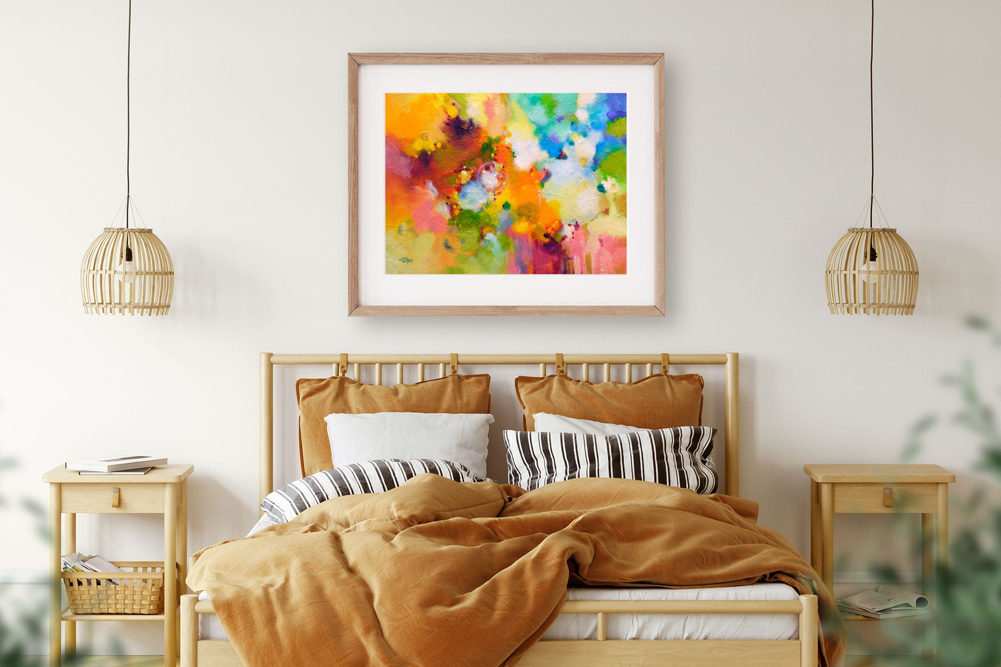 Beautiful wall art in the bedroom, Points of Reference, abstract giclee print from the original abstract painting by Sally Trace