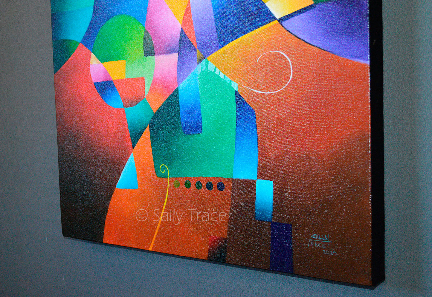 Reveur, Hard-Edge Abstraction Original Colorful Geometric Painting for sale by Sally Trace