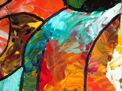 Run Free, original palette knife abstract equine painting by Sally Trace