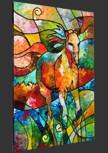 Run Free, original palette knife abstract equine painting by Sally Trace