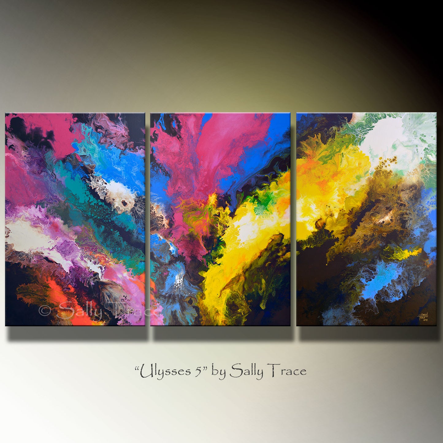 Ulysses on the Water, Original Fluid Triptych Painting, Sold