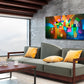 Contemporary geometric abstraction giclee print on stretched canvas by Sally Trace, room view