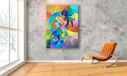 Geometric colorful painting, modern wall decor art prints,"Three, six and Nine" by Sally Trace