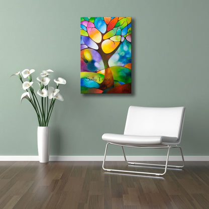 Singing Tree, original textured modern painting by Sally Trace, room view