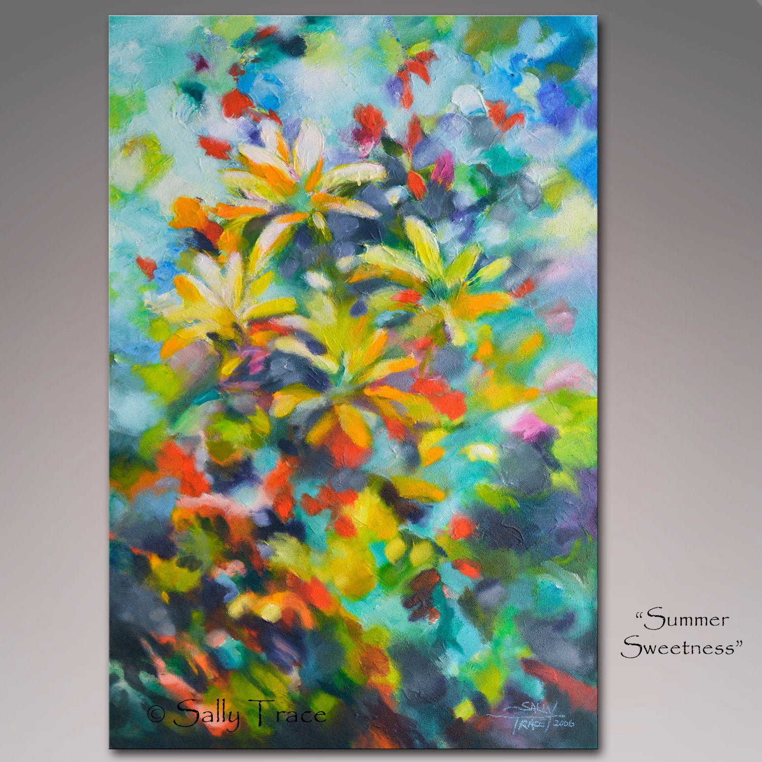 Giclee prints on canvas from the original abstract textured painting by Sally Trace "Summer Sweetness"