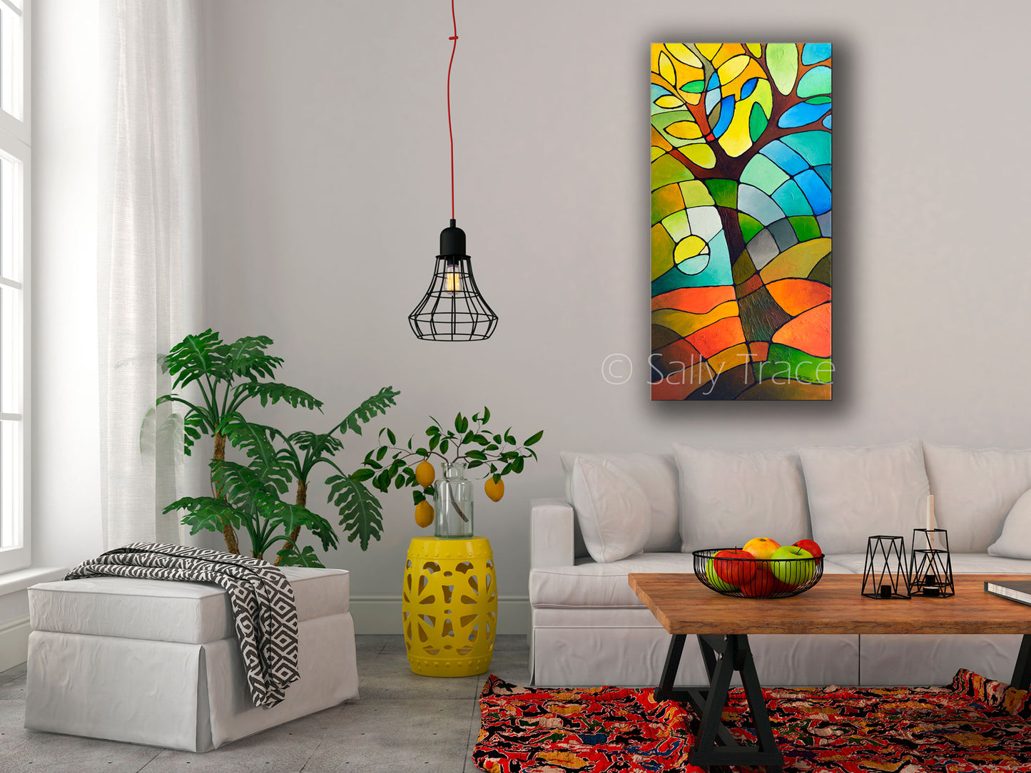 Summer Tree, a textured geometric abstract tree painting by Sally Trace