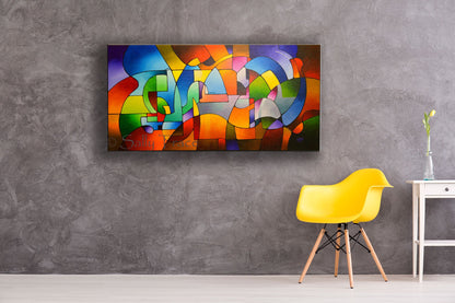 Synchronism, original geometric acrylic on canvas painting by Sally Trace, acrylic abstract painting for living room