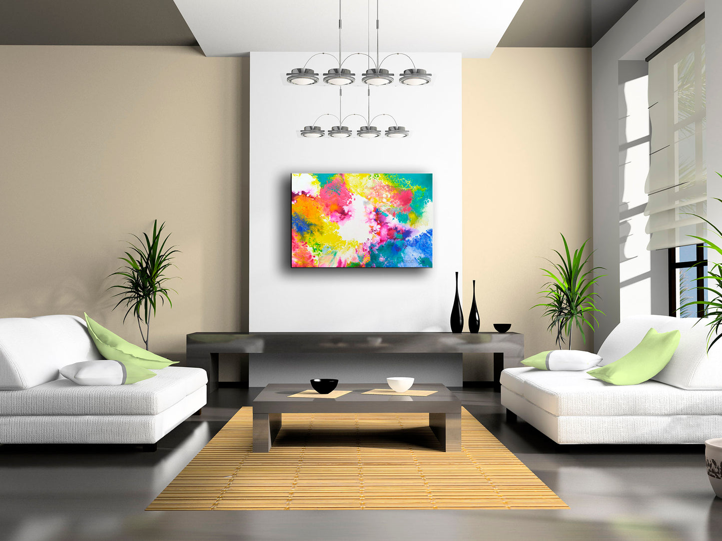 "Take it Away" original abstract fluid painting by Sally Trace, room view