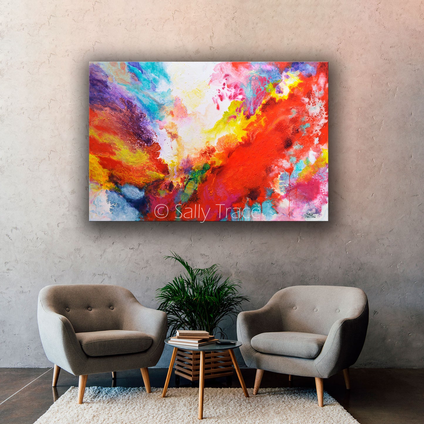 Modern and dynamic fluid art giclee prints on canvas made from my fluid art pour painting "Tenacity" by Sally Trace