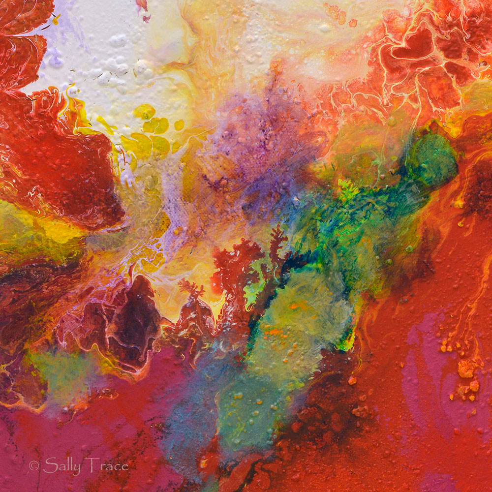 Modern and dynamic fluid art giclee prints on canvas made from my fluid art pour painting "Tenacity" by Sally Trace
