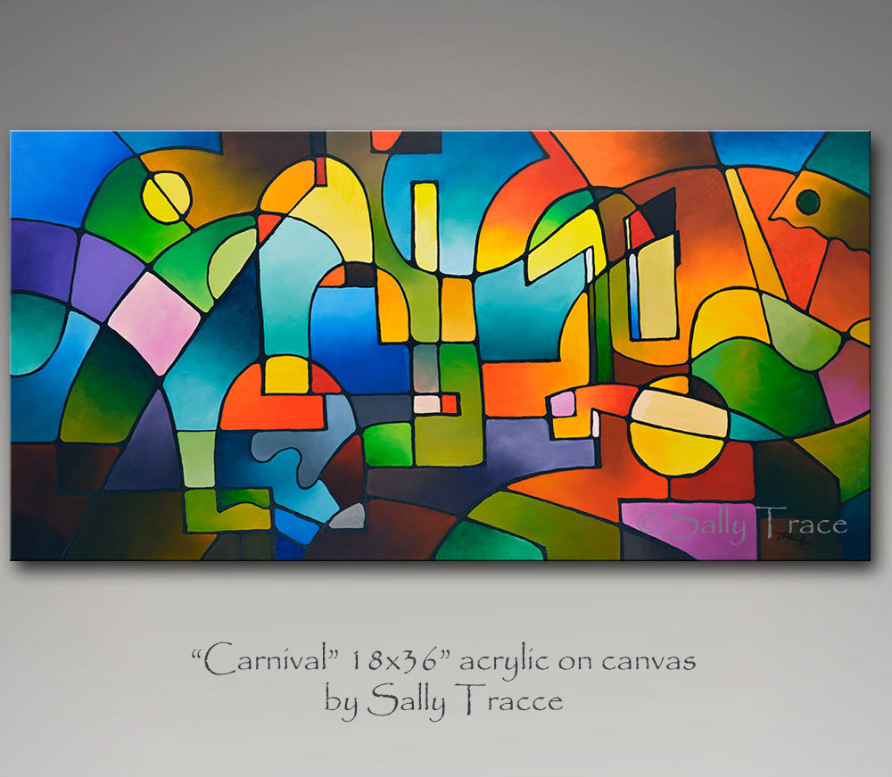Carnival, original abstract geometric painting by Sally Trace