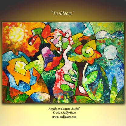 In Bloom, abstract palette knife garden art painting