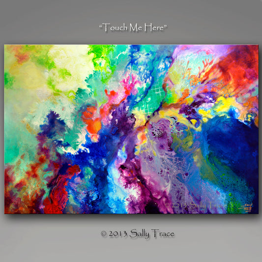 Fluid abstract paiting prints on canvas by Sally Trace "Touch Me Here"