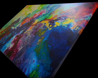 Fluid abstract paiting prints on canvas by Sally Trace "Touch Me Here"