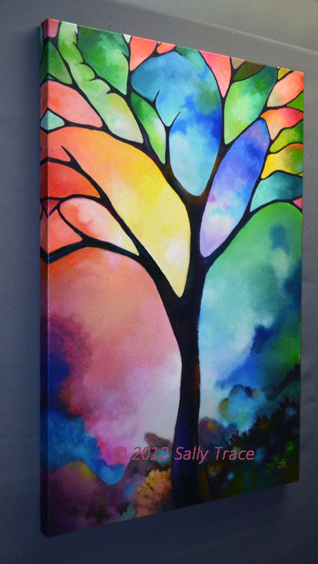 Tree of Light by Sally Trace. Abstract art prints tree of life painting on canvas, geometric art on canvas