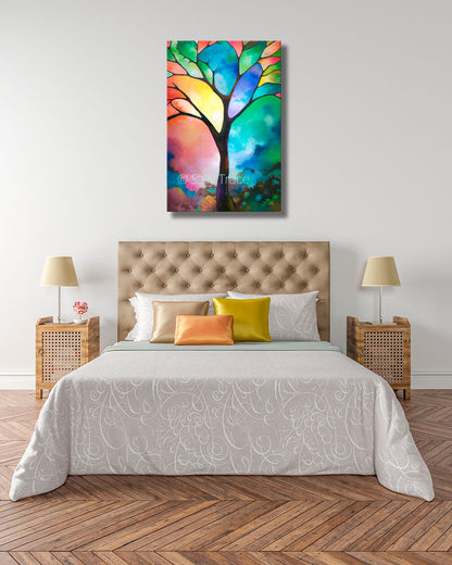 Tree of Light by Sally Trace. Abstract art prints tree of life painting on canvas, geometric art on canvas