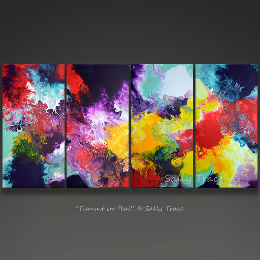 Contemporary four canvas giclee print set by Sally Trace