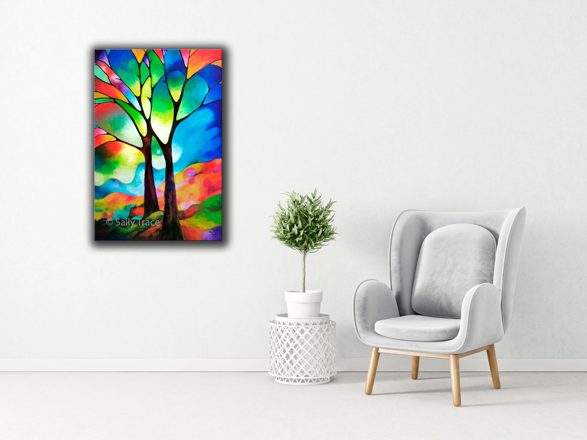 Modern contemporary original paintings for sale, Two Trees by Sally Trace