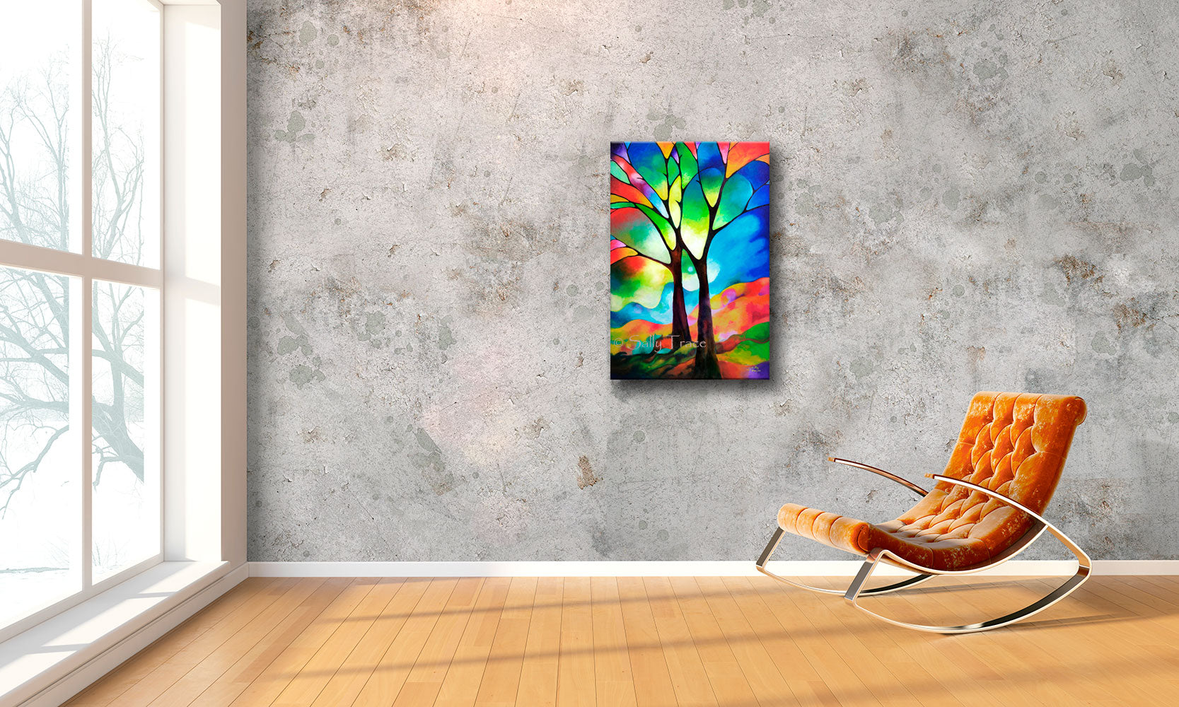 Modern contemporary original paintings for sale, Two Trees by Sally Trace