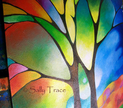 Modern contemporary original paintings for sale, Two Trees by Sally Trace