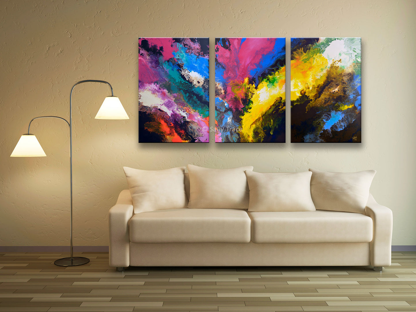 Ulysses 5, giclee prints on canvas from the original triptych fluid abstract painting by Sally Trace