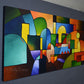 Geometric abstraction, original abstract painting commission by Sally Trace "Urbanity 2", left view