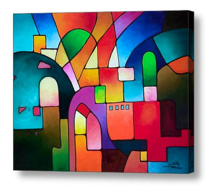 "Urbanity" Geometric Cityscape Art Canvas Giclee Prints