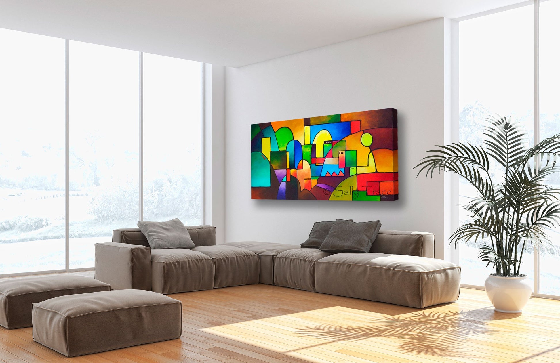 Urbanity 2, giclee print on stretched canvas for sale by Sally Trace, room view