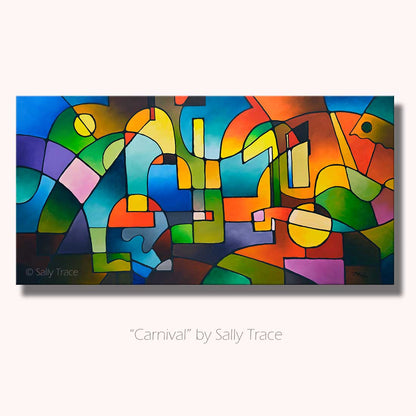 "Carnival" a colorful geometric painting by Sally Trace