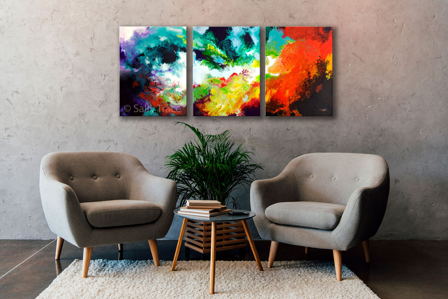 Windswept, abstract art giclee triptych by Sally Trace