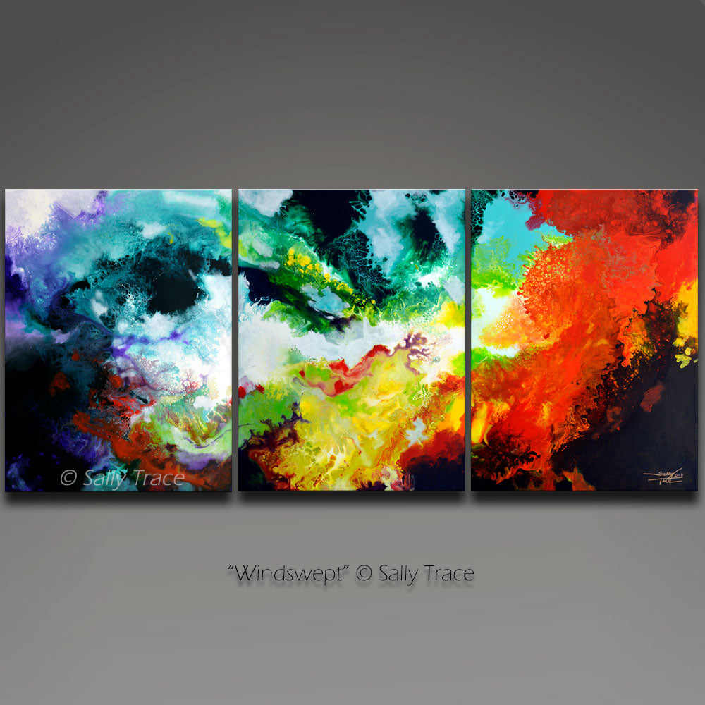 Windswept, abstract art giclee triptych by Sally Trace