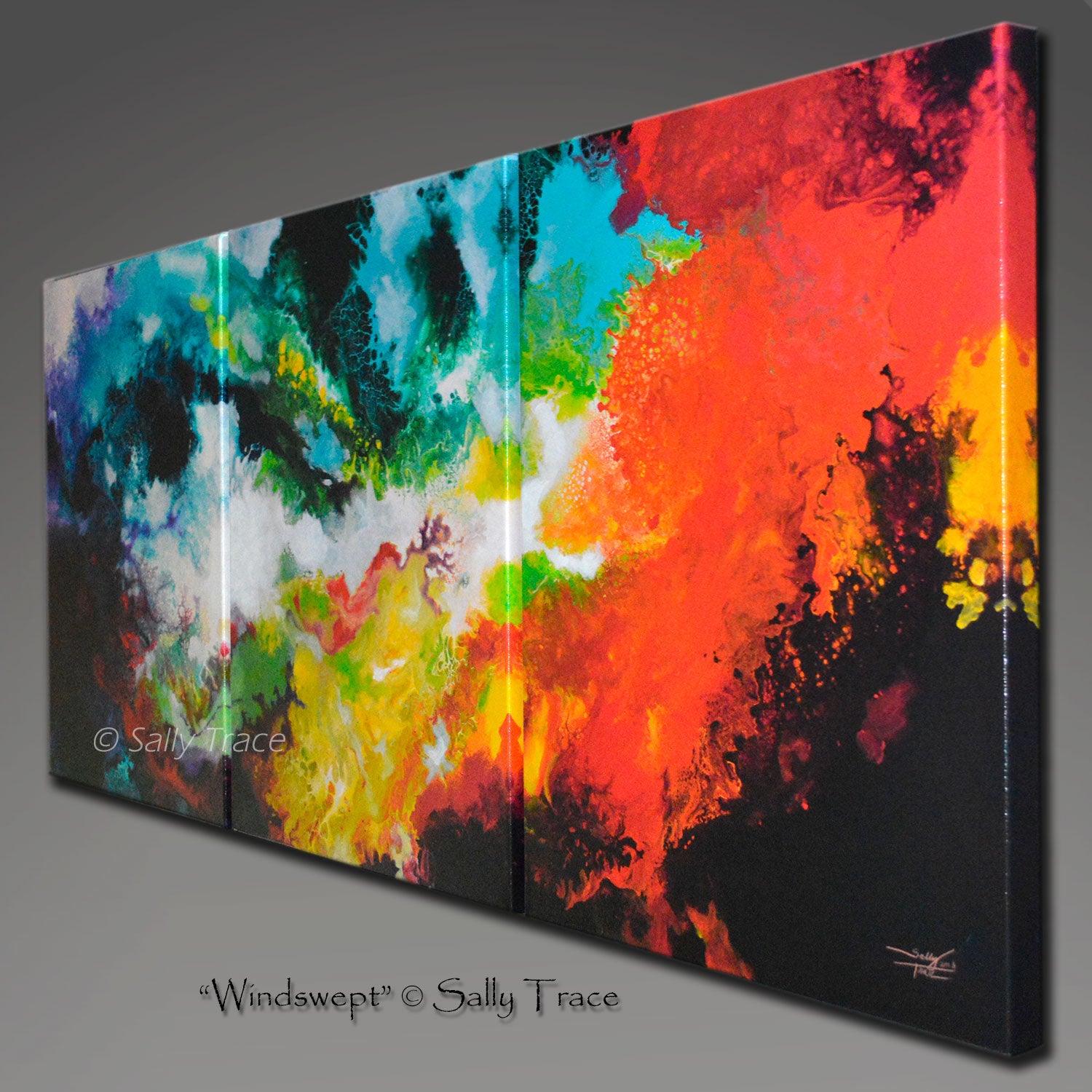 Windswept, abstract art giclee triptych by Sally Trace